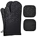 Produktbild phixilin Ofenhandschuhe, 300°C Hitzebeständige Topfhandschuhe und Topflappen 4er Set Anti-Rutsch Silikon und Baumwolle Ofenhandschuh Kochhandschuhe Geeignet für Kochen, Backen, Grillen