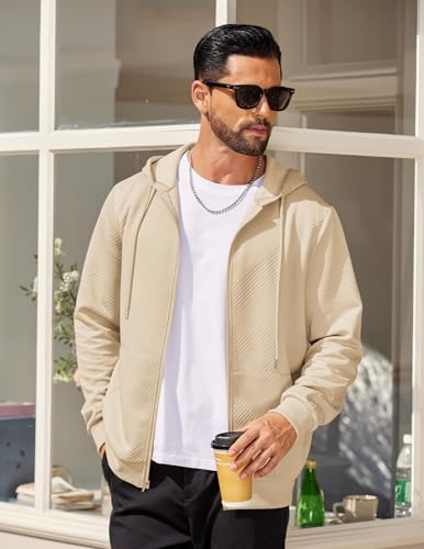 COOFANDY Mens Hooded Sweatshirt Zip Up Casual Knit Hoodies Fashion Drawstring Sweatshirts with Pockets3