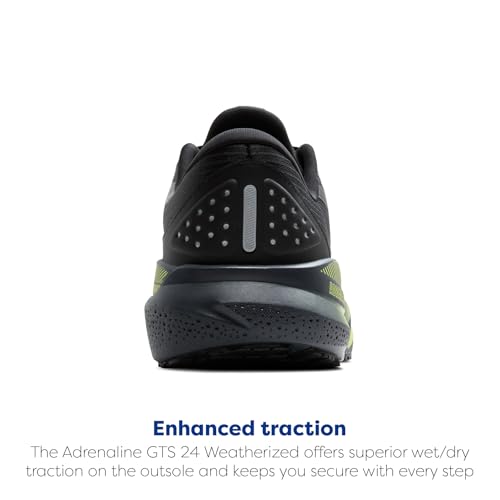 Brooks Men’s Adrenaline GTS 24 Weatherized Supportive Running Shoe - Black/Ebony/New Yellow - 10.5 Medium