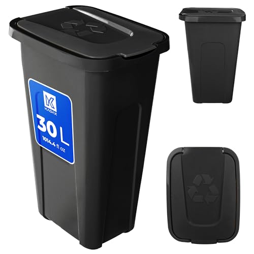 KADAX Poubelle pour tri des déchets 30L, Poubelle robuste avec couvercle à charnière étanche à l'air, Conteneur de déchets pour système de tri des...