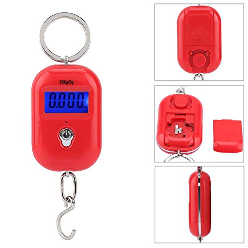 Mini Electronic Scale, Fish Weighing Scales Red Portable 25Kg/5G Hanging Scale Digital Pocket Key Chain Weight Hook Kitchen Food Weight Gauge Measuring Tools With Backlight For Home Farm Market #TOP3