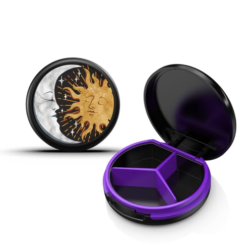 Image of Serfeymi Small Pill Case for Purse, Unique Artistic Patterns Travel Pill Box with 3 Compartments, Portable Mini Pill Organizer for Pocket, Decorative Pill Container for Purse - Black(Cosmic Balance)