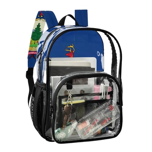 Clear Backpack Women Cute Vermont State Flag Boys Backpacks for Girls Plastic See through Bookbag2