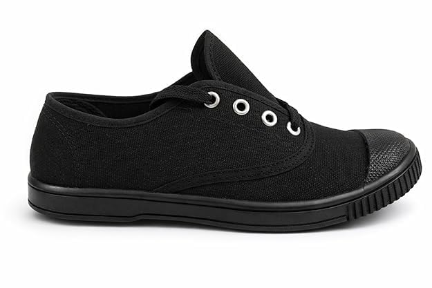Image of Premium Unisex Black Canvas Shoes | Comfortable Lace-Up Sneakers with Anti-Slip PVC Sole
