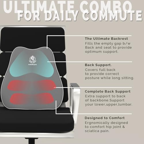 Image of MRRON Slim Back Support for Office Chair | 3 Years Warranty | Medical Grade Memory Foam Car Seat Back Support, Orthopedic Lumbar Back Rest for Back Pain Relief - Back Pillow for Sitting Long Hours