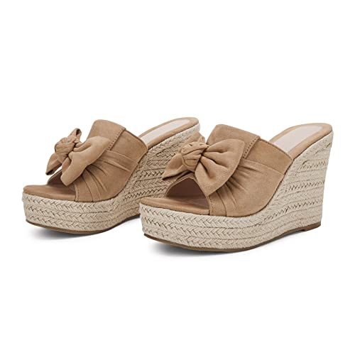 Image of PiePieBuy Womens Platform Espadrilles Slip On Wedge Sandals Bow Tie Open Toe Slides Shoes