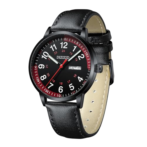 [DIZIZID] ナースウォッチ 腕時計 アナログ 防水 革ベルト 蓄光 見やすい文字盤 日付/曜日 シンプル おしゃれ 人気 医療 看護師 メンズ レディース 男女兼用 中学生 受験