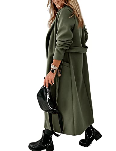 Image of Womens Classic Coat Lapel Collar Open Front Belted Long Jacket