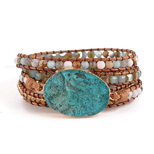 YGLINE Handmade Mixed Natural Ocean Jasper Stone Druzy 5 Strands Wraps Boho Statement Women Bracelet Collection(Jasper 3)