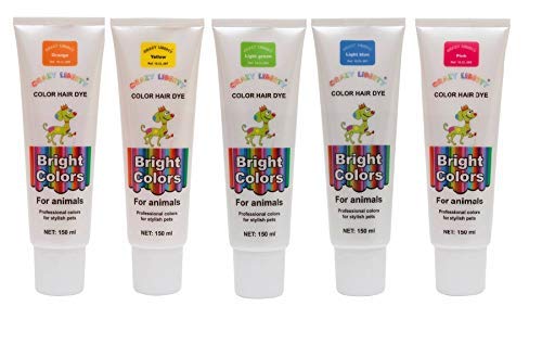 CRAZY LIBERTY Dog Hair Dye Set TROPICAL (Light Green, Orange, Yellow, Pink and Light Blue)