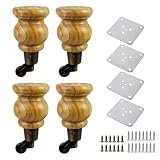 Crapyt 4 Set Sofa Legs Wooden Furniture Legs Wheel Furniture Casters Wooden Turned Feet for Cabinets,Sofas and Tables Round Cup Caster 5.91' Height