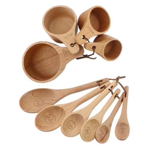 Juego 10 piezas de tazas y cucharas medidoras de madera miniatura 3