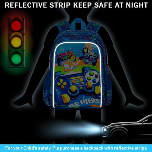 Image of 16 inch Gamer Backpack for Boy, 3Pcs Gaming Kids Bookbag for Elementary Preschool Kindergarten, School Backpacks with Lunch Box(Blue)