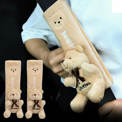 Image of RedOak Car Seat Belt Shoulder Pads Cover- Pack of Two - Cute Teddy Bear