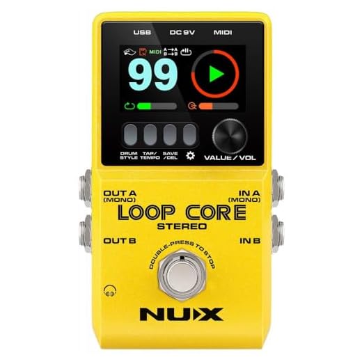 Nux Loop Core - Pedal de efecto de guitarra con 6 horas de tiempo de grabación, 99 memorias de usuario, patrones de batería con tempo de toque