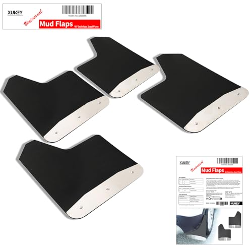 Image of XUKEY 4PCS Car Universal Mud Flaps Splash Guards with Night Reflectors Mudguard Fender Flares Mudflaps w /Hardware, Front and Rear Wheel Tire Protection for Pickup Truck SUV Van Trailers Caravans