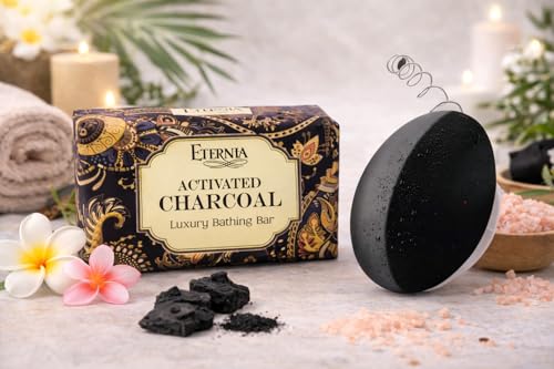 Image of Eternia Activated Charcoal Soap Bar (250g) Face & Body Cleanser with Waterproof Shower Radio | Deep Cleansing, Oil Control & Refreshing Bath Combo