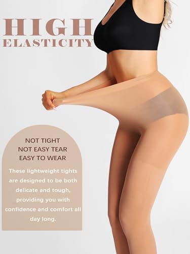 Image of Extremely Durable Sheer Black Tights for Women Ultra Strong Control Top Pantyhose with Reinforced Toes