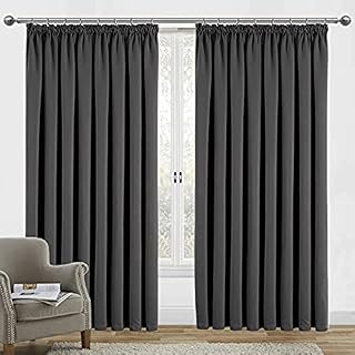Curtain Blackout Thick Thermal Pencil Pleat Pair Curtains Panel Set of 2 Curtains Super Soft 46"x54"for Bedroom Drop Noise Reduce Curtains for Living (Charcoal Grey, W46"x L54"(W117cm x L137cm))