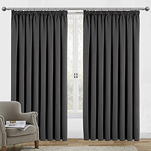 Curtain Blackout Thick 90"x72"Thermal Pencil Pleat Pair Curtains Panel Set of 2 Curtains Super Soft for Bedroom Drop Noise Reduce Curtains for Living (Charcoal Grey, 90" x 72"-(229cm x 183cm))