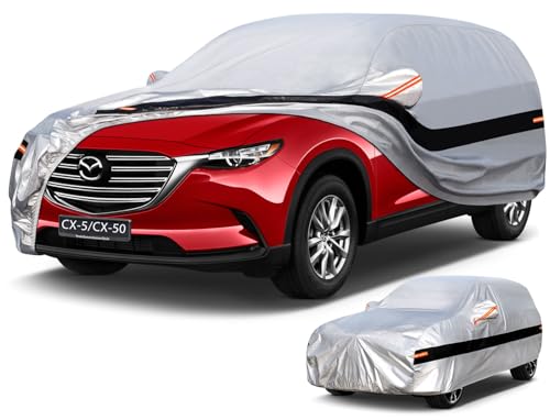 Image of Holhtly Car Cover Custom Fit for Mazda CX-50 /CX-5, Car Covers for Automobiles All Weather Waterproof Sun Snow Rain Wind Dust Protection, Outdoor Car Cover Gray & Black