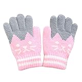 Toddler Kids Boy Girl Winter Warm Knitted Magic Gloves Mittens 4-8 Years Old (One Size, Pink)