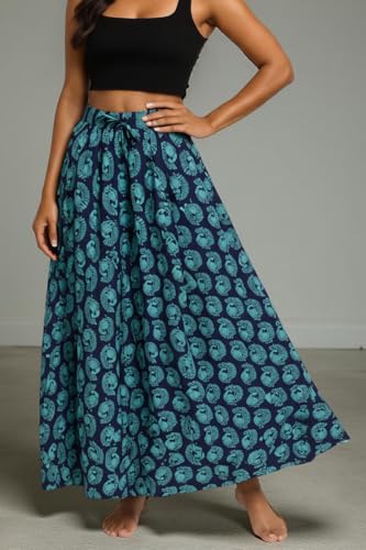 Image of Premium Long Skirt | Stylish Long Crushed Cotton & Unique Prints | Floor Length Skirt for Women | Elastic Waist Premium Maxi Skirt - Comfortable Casual Wear