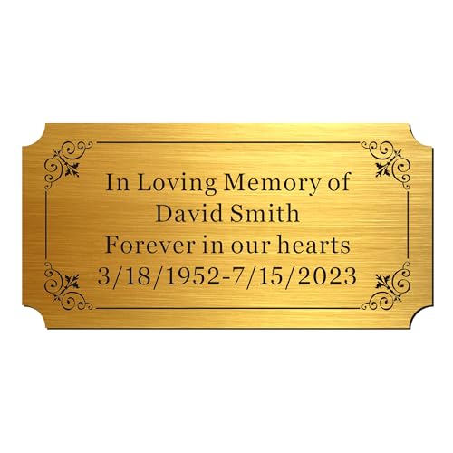 Image of Engraved Name Plates, 2 inch x 4 inch Personalized Name Plate, Trophy Plates Engraved, Brass Plaque, Custom Name Plate for Urn, Brass Name Plates with Adhesive Backing(Gold, 2x4 in)