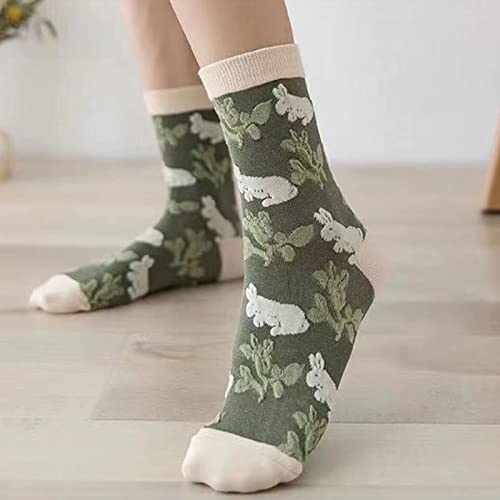 Image of DXYAKY 5 Pairs Womens Floral Cotton Socks Vintage Patterned Crew Socks Novelty Ankle Ruffled Warm Casual Dress Socks