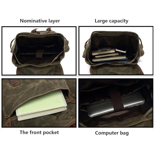 Vintage Canvas & Leather Backpack: Spacious Durable Rucksack for Men & Women, Travel, Hiking (Black with Yellowish Brown Leather)2