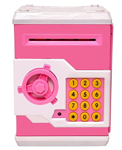 Image of WBD Mini Piggy Bank Safe Box Money Coin Atm Bank Toy Atm Machine Kids Gift Money Box Digital Saving Boxes (Color And Design My Vary, Modern, Pink, White)