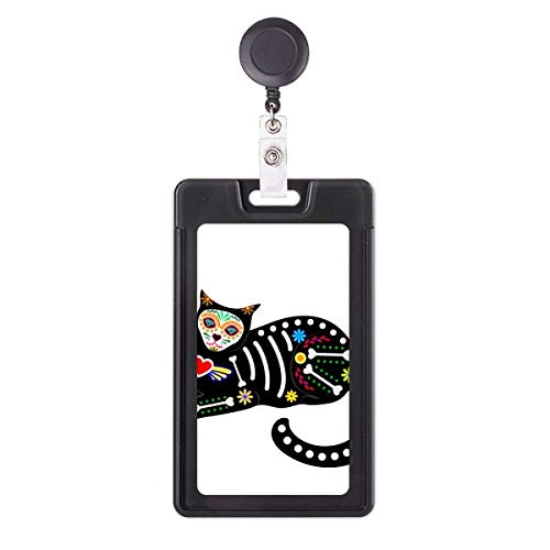Porte-badge rétractable Halloween chat noir porte-carte enrouleur à motif