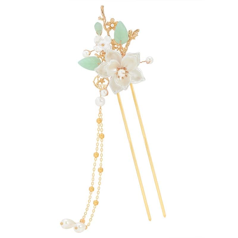 Clip de Pelo Camellia Flower con Perlas y Borlas miniatura 6