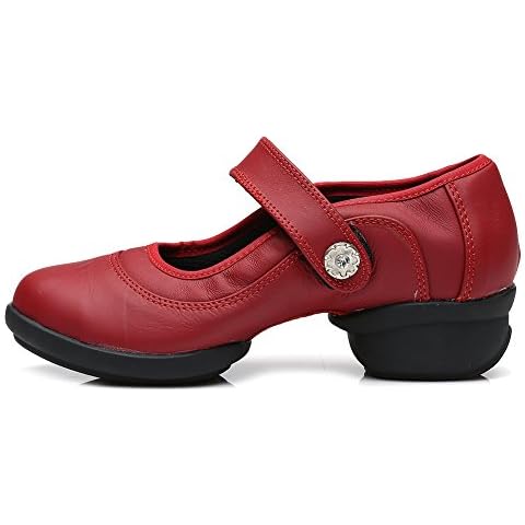 YKXLM Women's Red Leather Boost Dance Sneaker/Modern Jazz Ballroom Performance Dance-Sneakers Sports Shoes,Model A-B65C,5 UK Cover