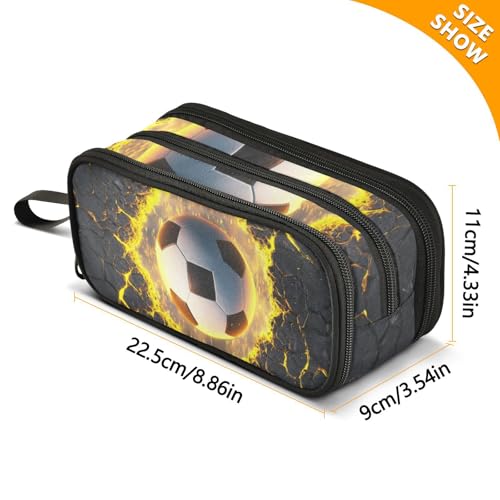 Image of Football Large Pencil Case, Soccer Ball Capacity Pencil Pouch 3 Compartments,Zipper Pencil Box, Back to School Supplies for Teen Girls Boy Student College Adults,Travel Essentials Black