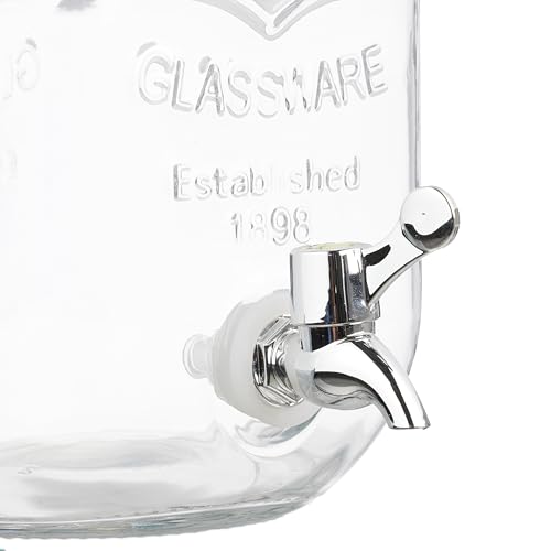 Relaxdays Getränkespender 2er Set, Limobehälter 4L, Zapfhahn und Deckel, Wasserspender, Glas & Kunststoff, transparent