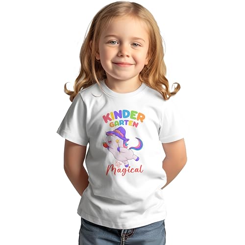 Kindergarten is Magical #2 Kids Shirts, X-Small-Medium, Girls, Unicorn, Great for The First Day of School Or Everyday Wear