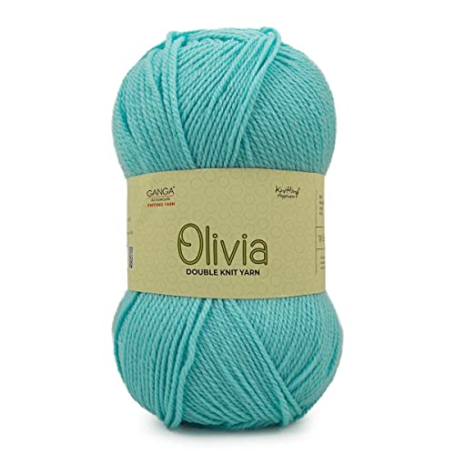Image of Ganga Acrowools Acrylic Olivia,Double Knit Yarn. Hand Knitting&Crochet Yarn. Oekotex Class 1 Certified. Pack of 2 Balls-100Gms Each. Shade No-Olv022, Aqua