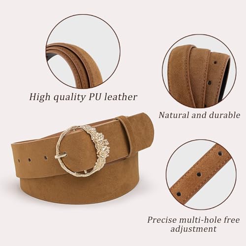 Camel Suede Belt Women Gold Buckle, Elegant Luxury Wide Belts for Women Jeans, Dress, Suit, Autumn And Winter Sweater, Coat4