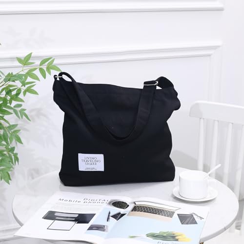 Coolome Woman Canvas Shoulder Tote Bag Stylish Hobo Crossbody Handbag Casual Tote For Laides Man With Adjustable Shoulder Strap For Work Travel Shopping Black thumb #7
