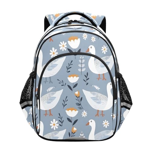 Cute Duck and Little Flower Backpack For Girls Kindergarten Elementary Bookbag Lightweight Childrens School Bag,Medium