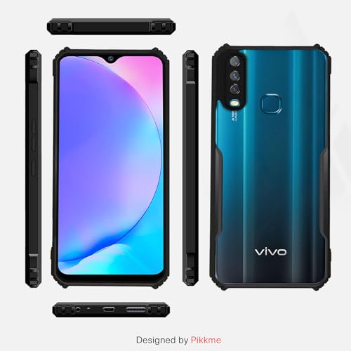 Image of Pikkme Back Cover for Vivo Y12 / Y15 / Y17 / U10 | Ultra Hybrid Shockproof Case | Full Camera Protection | Raised Edges | Clear Transparent Bumper Case (Black)