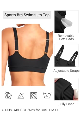 Image of Tempt Me Women Sports Bra Swim Crop Tops Only | Scoop neck, Bathing suits top, Removable cups, Adjustable straps