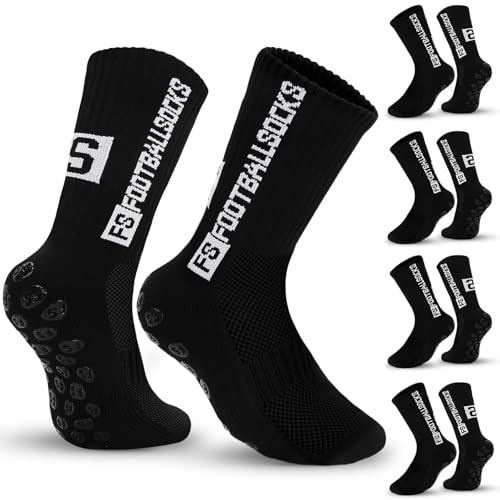 JUNEBRUSHS Football Socks, 4 Paar Fußball Socken 39–45 Fussball Socken Herren Grip Socken Fussball für Männer Rutschfeste Stoppersocken Fußball Sachen Fußball Zubehör (Schwarz)