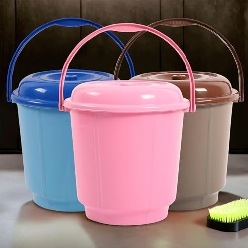 Image of Kuber Industries 3 Pcs 18 Liter Plastic Bucket for Bathroom | Water Storage Bucket | Balti for Bathroom | Plastic Bucket for Daily Use | Pink-Blue & Mink Grey