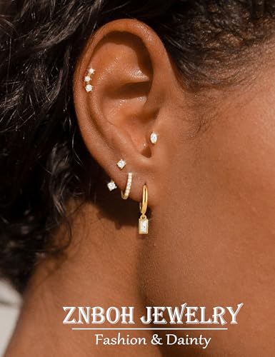 5 Pairs Gold Hoop Earrings 925 Sterling Silver 14K Gold Plated Stud Earrings for Women Hypoallergenic Cartilage Earrings Set for Multiple Piercing Small Huggie Dangle Earring Stack Jewelry Gift2