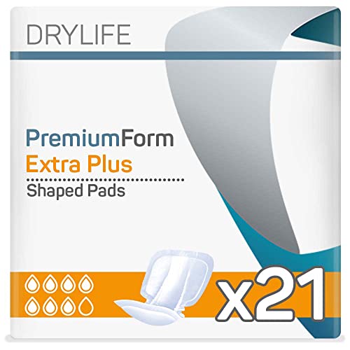 Drylife Premium Form Unisex Inkontinenz-Form Pads | Dry Feel Technologie, Anti-Auslauf-Bündchen, Geruchskontrolle & 100% atmungsaktives Baumwollmaterial - Extra Plus (1er Pack (1 x 21 Stück) Cover