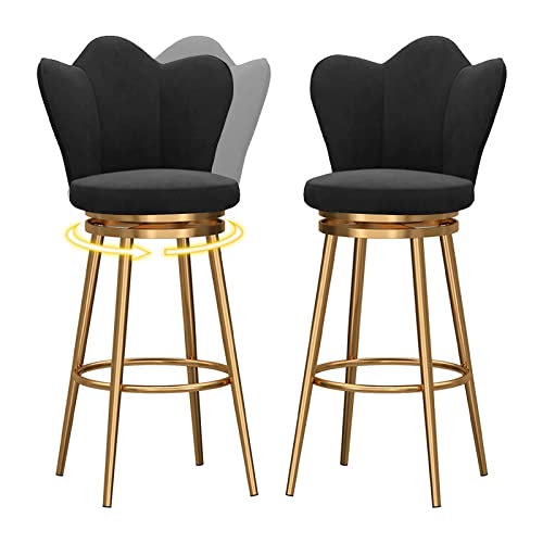 Juego de 4 taburetes de bar giratorios de terciopelo modernos con respaldo, asiento tapizado y reposapiés, taburete de isla de cocina para el hogar, bar o comedor, 75 cm de altura, patas doradas