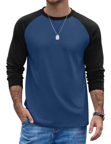 Image of COOFANDY Mens Long Sleeve T Shirt Cotton Raglan Black/Navy S
