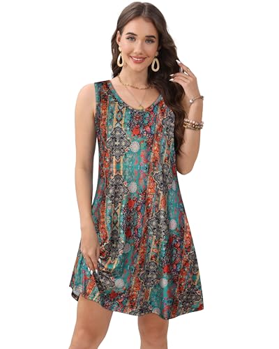 Image of CHICGAL Womens Summer Dresses Casual Sleeveless Loose T Shirt V Neck Sundress Swing Beach Cover Up with Pockets 2026